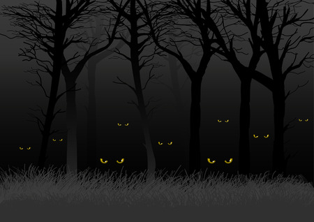 Scary eyes staring and lurking from dark woods, suitable for Halloween themeのイラスト素材