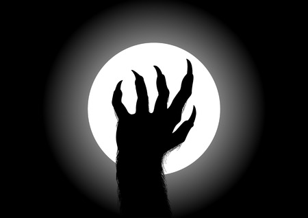 Silhouette illustration of werewolf hand against the full moonのイラスト素材