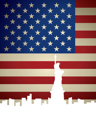 New York City skyline on American flag backgroundのイラスト素材