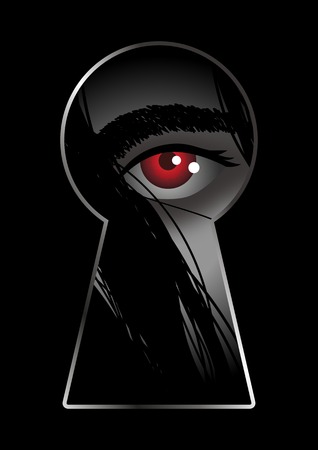Illustration of eye looking through from keyholeのイラスト素材