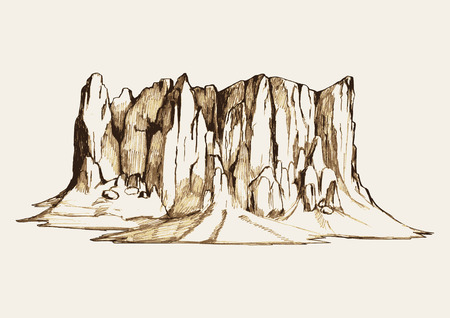 Sketch illustration of a rocky mountainのイラスト素材