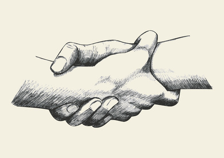 Sketch illustration of two hands holding each other stronglyのイラスト素材