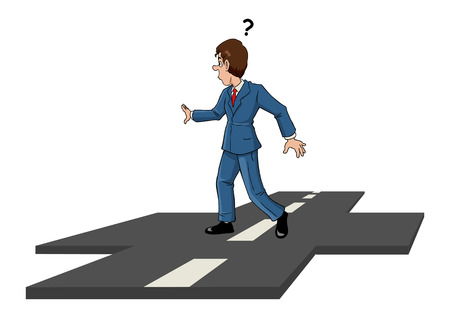 Cartoon illustration of a businessman at the intersectionのイラスト素材