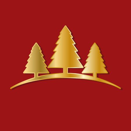 Symbolic illustration of golden Christmas tree on red backgroundのイラスト素材