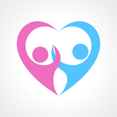 Two human figure pictogram holding hand forming heart symbolのイラスト素材