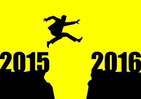 Silhouette illustration of a man jumps from 2015 to 2016のイラスト素材