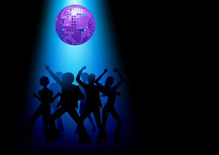 Silhouette Illustration of couples disco dancing on the floorのイラスト素材