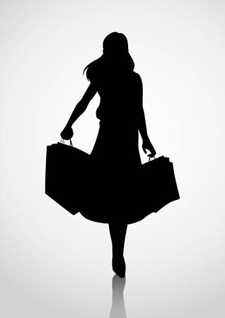 Silhouette of a woman figure carrying shopping bagsのイラスト素材