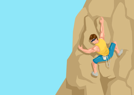 Cartoon illustration of a man climbing the rockのイラスト素材
