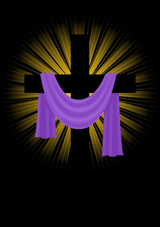 Illustration of a cross with purple sash, Good Friday, easter, christianity themeのイラスト素材