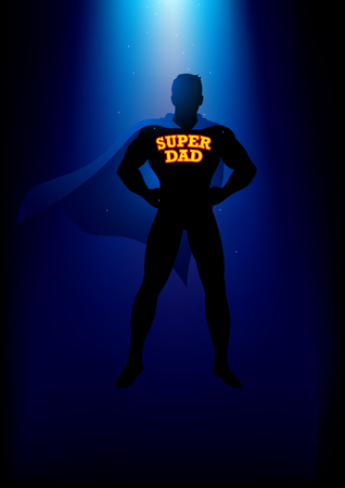 Silhouette of a superhero with the words super dad on his chestのイラスト素材