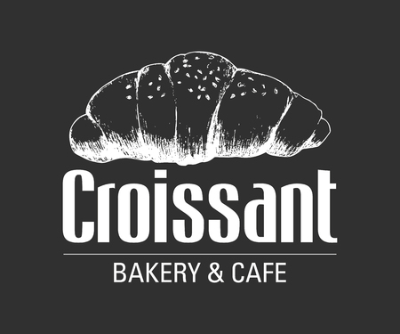 Sketch illustration of a croissant on black backgroundのイラスト素材