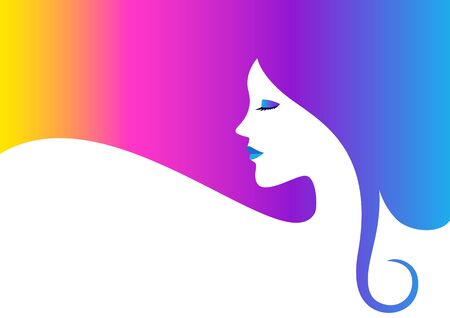 Graphic illustration of beautiful woman face with colorful hairのイラスト素材