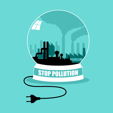 Factory in crystal ball, Stop pollution concept graphicのイラスト素材