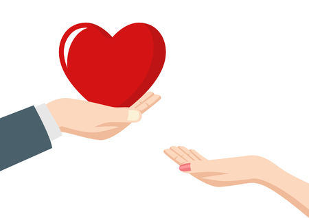 Illustration of a man hand giving heart to a womanのイラスト素材
