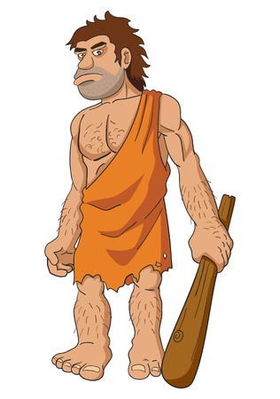 Cartoon illustration of caveman holding a clubのイラスト素材