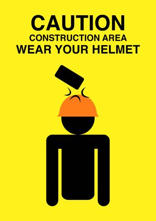 Caution sign for construction area, warning to wear the helmetのイラスト素材