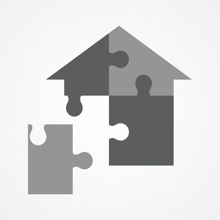 Graphic illustration of a jigsaw puzzle forming house shapeのイラスト素材