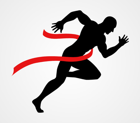 Silhouette illustration of a sprinter at finish lineのイラスト素材
