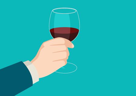 Graphic illustration of a hand holding a wine glass, toast, celebration, congratulations conceptのイラスト素材