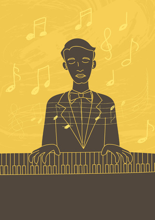 Retro art illustration of a pianistのイラスト素材