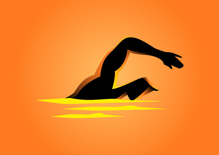 Silhouette illustration of a man figure swimmingのイラスト素材