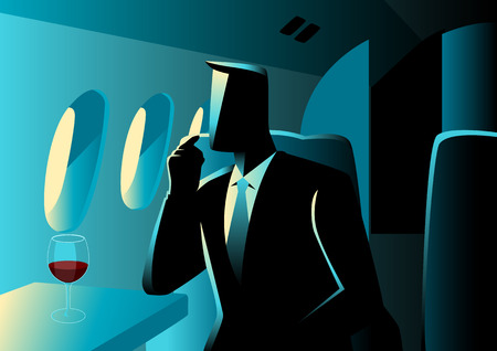 Business illustration. Executive businessman on private jetのイラスト素材
