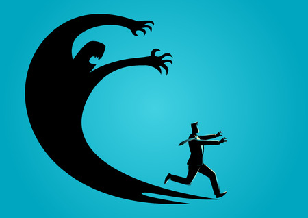 Business concept illustration of a businessman frightened with his own shadowのイラスト素材