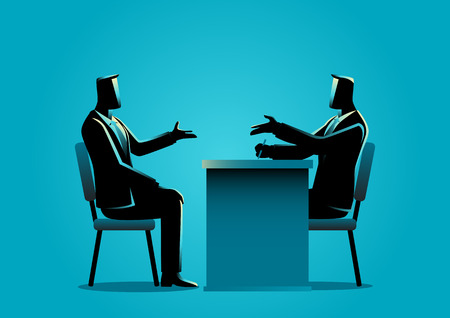 Business illustration of a man being interviewed by recruiter. Negotiate, candidate business conceptのイラスト素材
