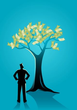 Business concept illustration of a man looking at money treeのイラスト素材
