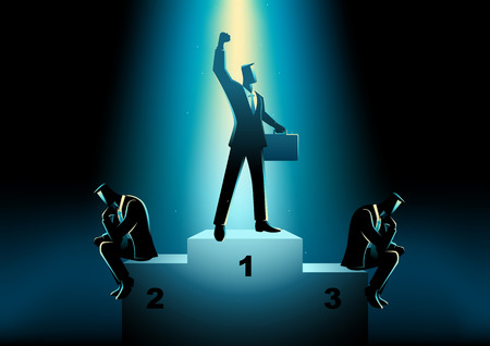Business concept illustration of businessmen on podium, business competition, winner conceptのイラスト素材