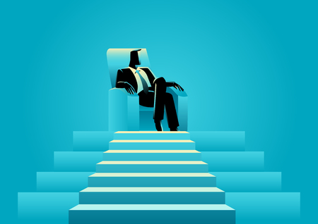 Business concept illustration of a businessman sitting with comforts in the sofa on top of a stageのイラスト素材