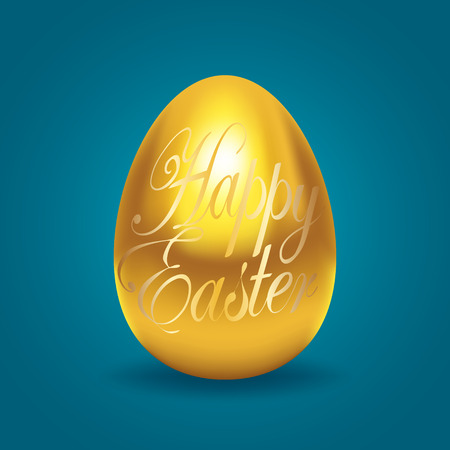 Decorative golden egg with Happy Easter text, made with gradient mesh in vector formatのイラスト素材