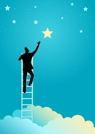 Business concept illustration of a businessman reach out for the starsのイラスト素材