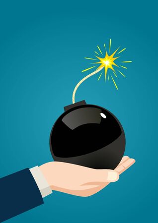 Illustration of a hand holding a bombのイラスト素材