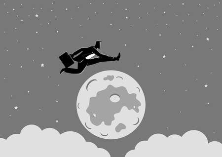 Business concept vector illustration of a businessman jumping over the moonのイラスト素材