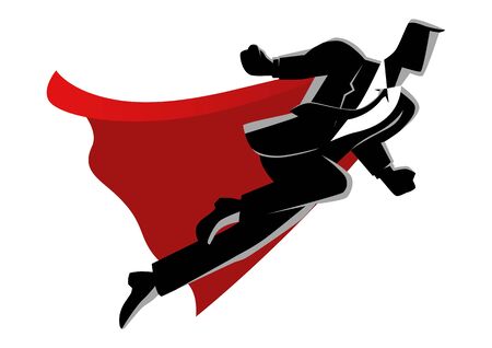 Business concept vector illustration of super businessman flying on clouds, super worker, success conceptのイラスト素材