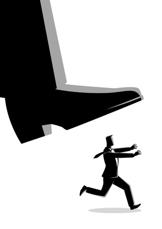 Business concept vector illustration of a businessman runs from giant footのイラスト素材