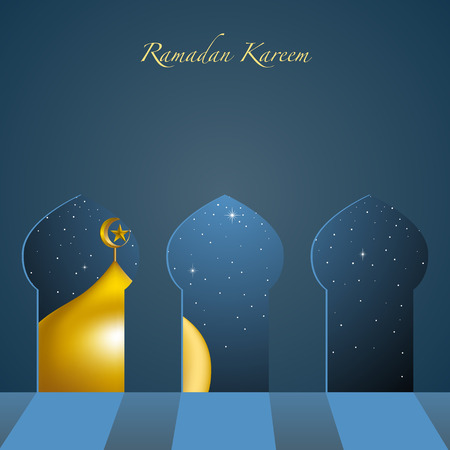 Ramadan Kareem design with golden mosque dome seen through from windowsのイラスト素材