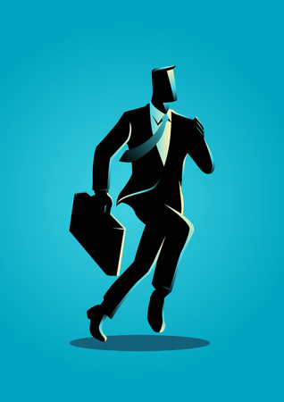 Business illustration of a businessman running with briefcase, business, energetic, dynamic conceptのイラスト素材