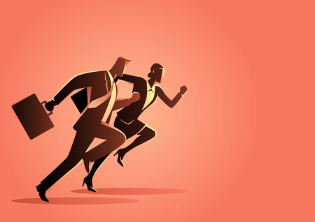 Business concept vector illustration of businessman and businesswoman runningのイラスト素材