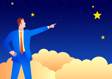Business concept vector illustration of a businessman pointing starsのイラスト素材