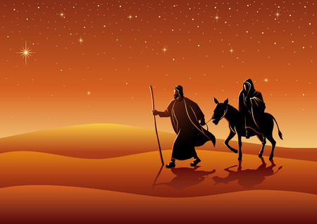 Biblical vector illustration series. Mary and Joseph, journey to Bethlehem, for Christmas themeのイラスト素材