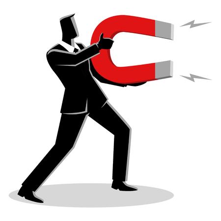 Business concept vector illustration of a businessman holding a large magnetのイラスト素材