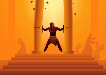 Biblical vector illustration series, Samson held the pillars of the temple and pushing them apartのイラスト素材