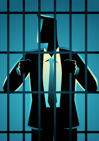 Business concept vector illustration of a businessman in jail. White Collar Criminalのイラスト素材