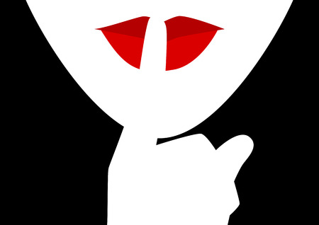 Simple graphic vector illustration of woman putting her forefinger to her lips, silence gesture, be quiet pleaseのイラスト素材