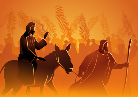 Biblical vector illustration series, Jesus comes to Jerusalem as Kingのイラスト素材