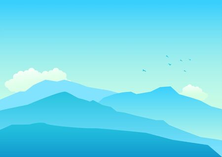 Graphic illustration of mountains landscape in blue colors, relaxing scene.のイラスト素材