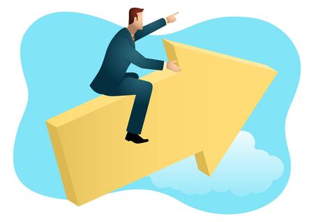 Business concept vector illustration of a businessman riding an arrow graphのイラスト素材